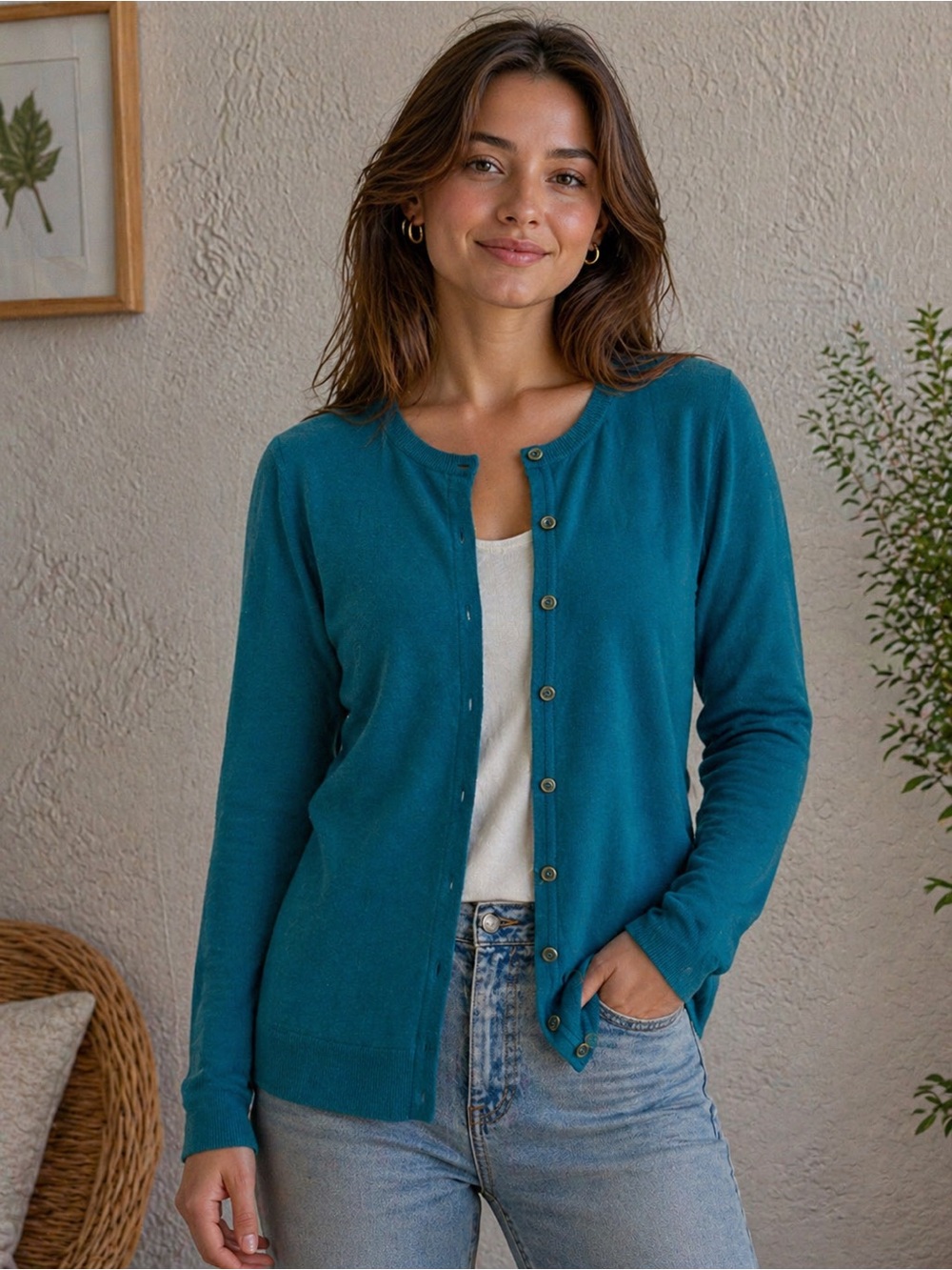 Banana Republic Teal Button-Up Cardigan